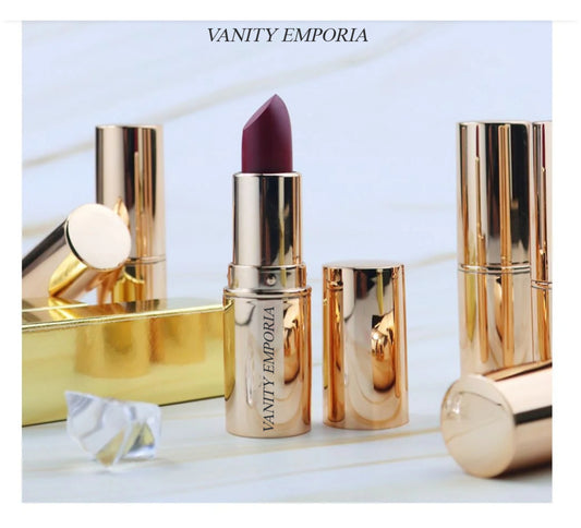 Raspberry Matte Golden Round tube Lip Stick