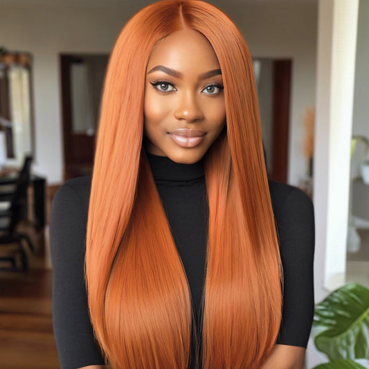24" Length 13"*4" Straight Ginger Front Lace Wig
