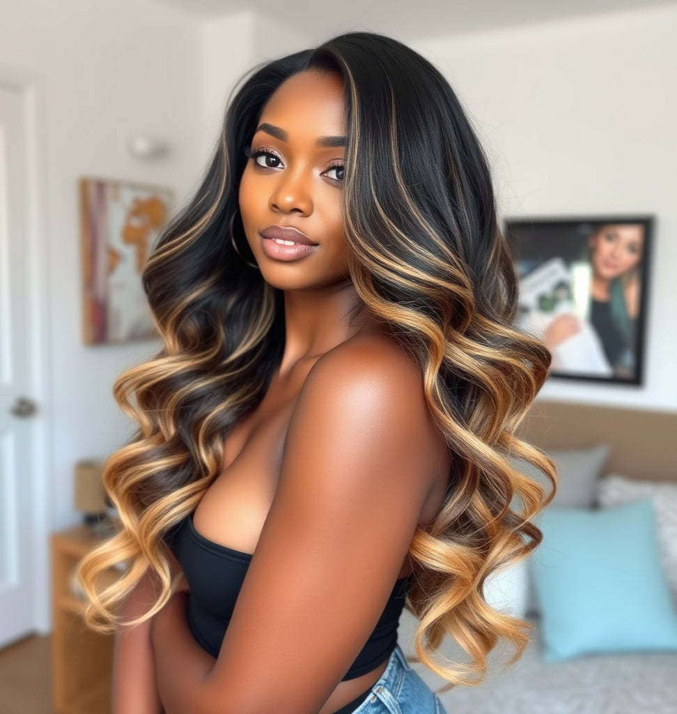(#P1B/27) Honey Blonde/Black  13*4 Lace Frontal Wigs